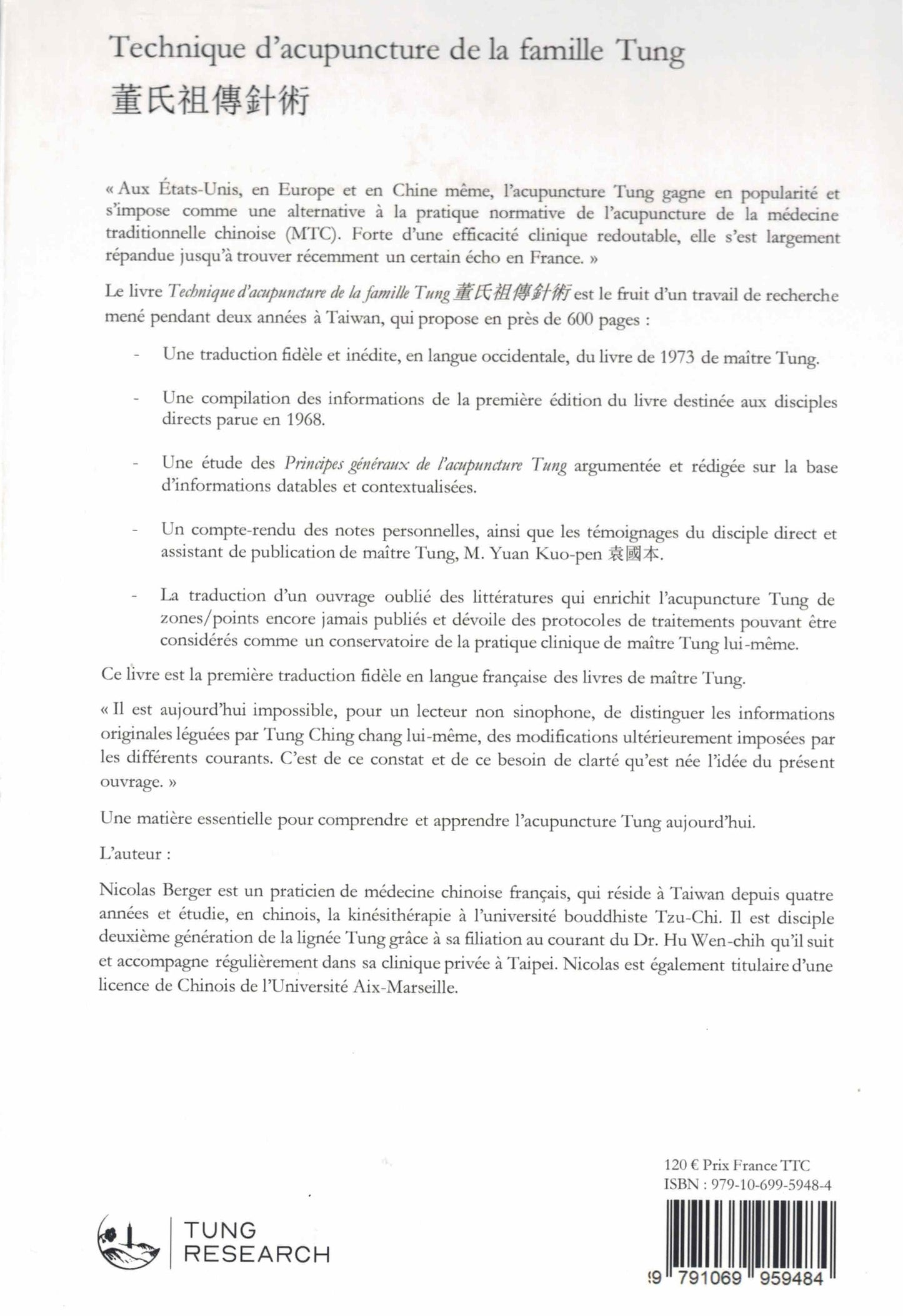 Technique d'acupuncture de la famille Tung de Nicolas Berger